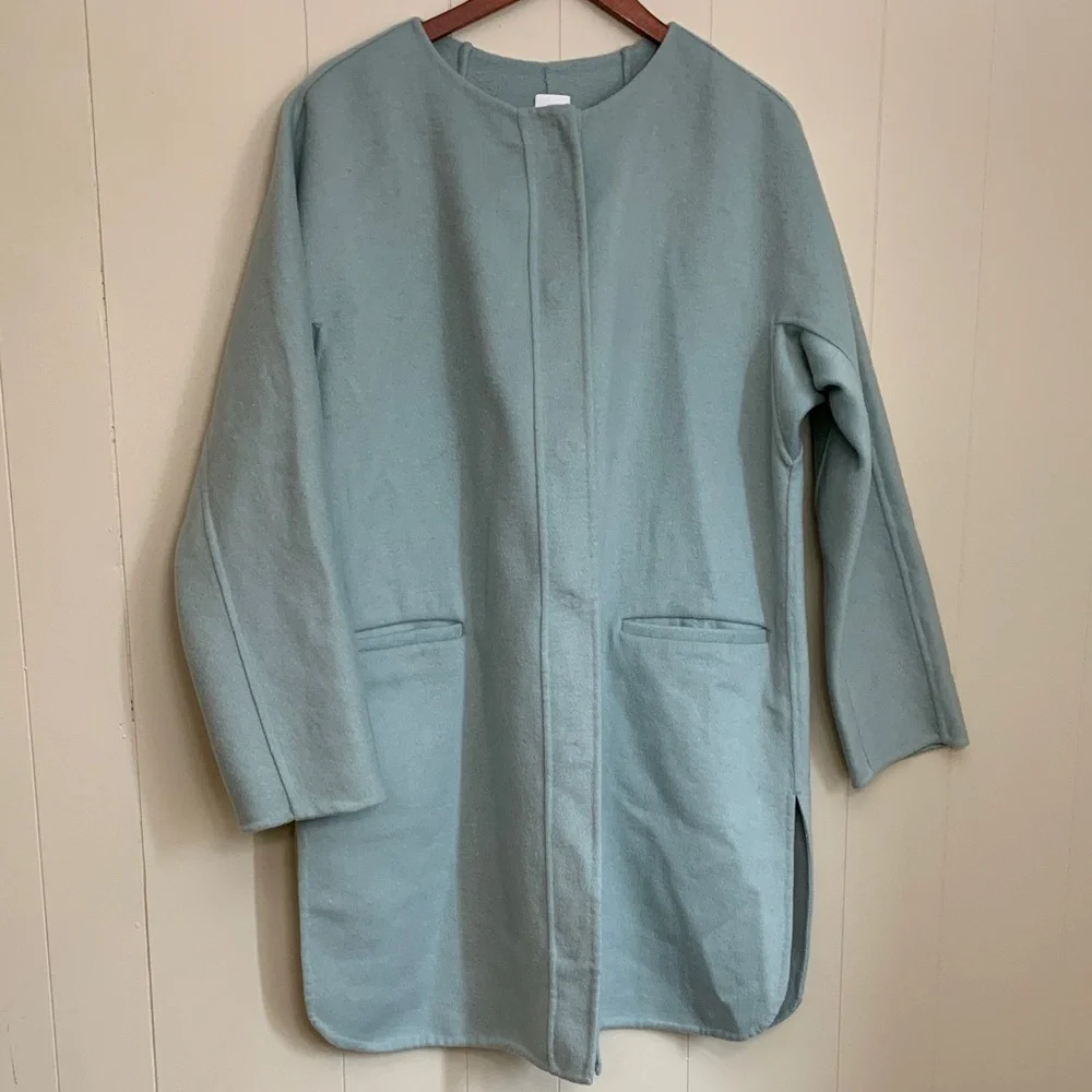 J. Jill Light Aqua Very Soft Wool Jacket Size Large Hidden Snap Closure - Picture 1 of 9